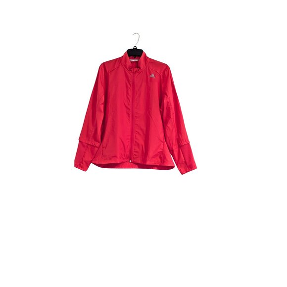 ✨ Adidas Climalite Lightweight Running Jacket  Women’s Size L Coral Red Preowned - Picture 2 of 5